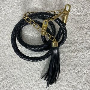 5/$25 Women’s Woven Black Faux Leather Skinny Belt With Gold Tone Hardware